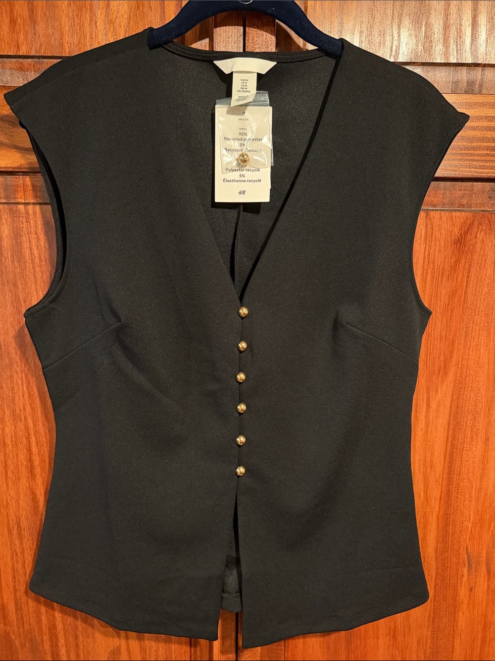 H&M Black Sleeveless V-Neck Top with Gold Buttons